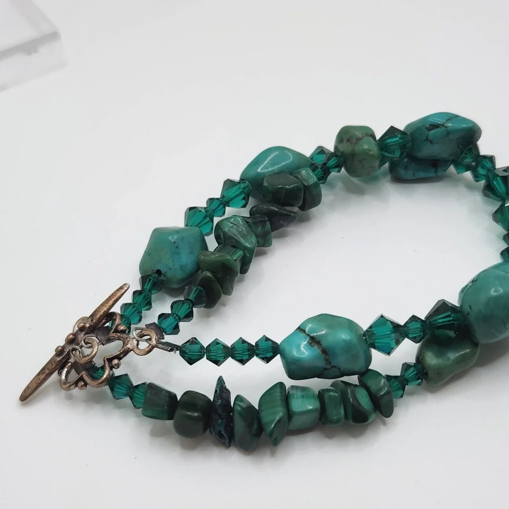 Boho‎ Turquoise Malachite 925 Sterling Silver Bracelet Earrings Set Green Glass